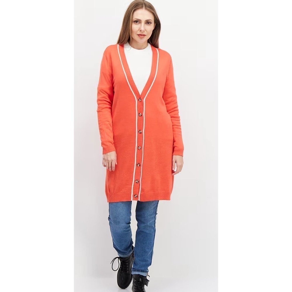 41 Hawthorn Cardigan Womens Small Orange Longline Button Front V-Neck Sweater